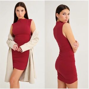 Rumored Minimalist Mini Dress XS Red Ruched 100% Cotton natural fibers